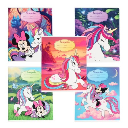 Notebook in a cage 18 sheets, 5 types of mix, cover coated cardboard, Minnie Mouse and unicorn-7