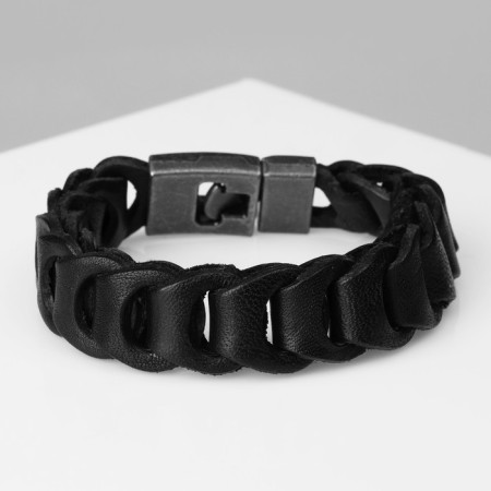Bracelet male "Viking" Weaving, black color with black silver, 21 cm