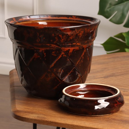 Pot Flower rhombus No. 3 4l, 21x20 cm brown-1