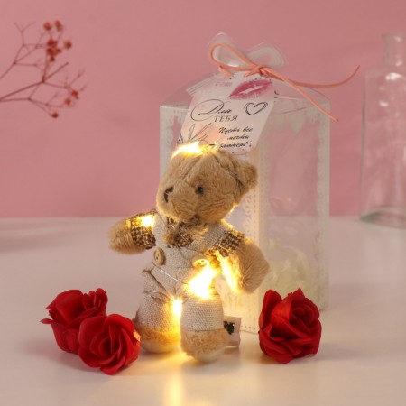 Set gift "Bear in overalls" soap red roses 5 pcs, dew 7x7x12 cm-3