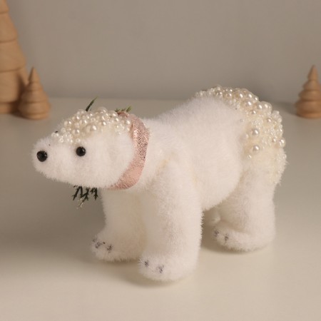 Decor "White Bear with a New Year's branch" 12x20.5x9 cm-3