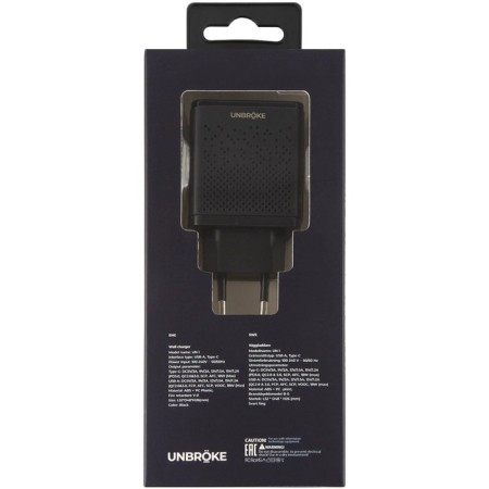 Network charger Unbröke Un-1, USB+Type-C, 3 A, indicator, black-3