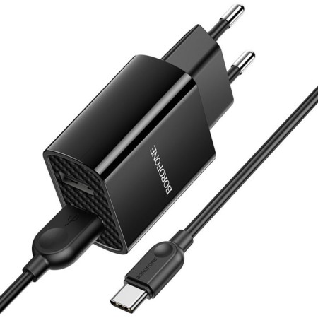 Network charger Borofone BA53A, 2XUSB, 2.1 A, Lightning cable, 1 m, black-1