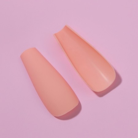 Falbled nails, 24 pcs, ballerina shape, matte beige color-3