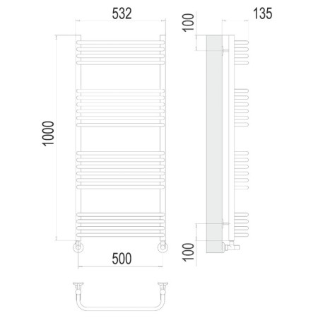 Water towel Terminus "Standard" P20, 500x800 mm, lower connection, chromium-2