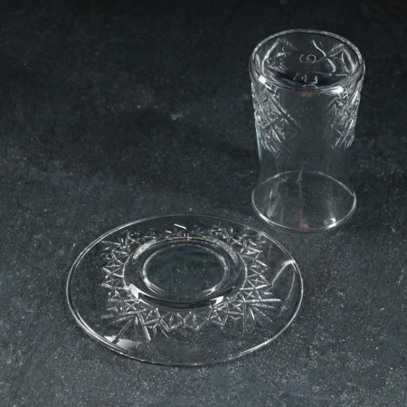 Glass tea set, 12 items: 6 glasses 160 ml, 6 saucer d = 12.3 cm-2