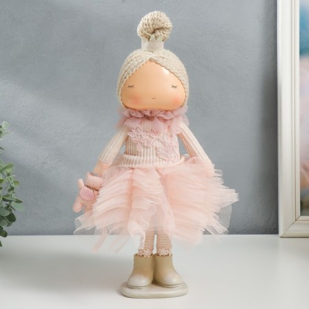 Interior doll "Baby Princess in a pink dress, with a bear" 37.5x15x18.5 cm