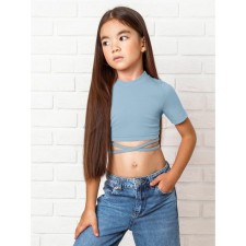 TOP for a girl with short sleeves on Generation ties, height 134 cm, blue color