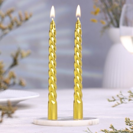 Set of candles of twisted, 1.5x15 cm, 2 pieces, gold metallic