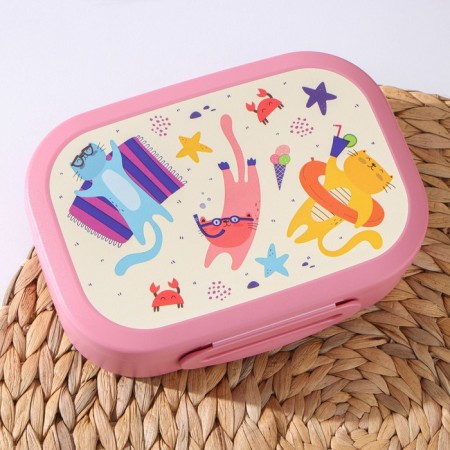 Lunch box with decor, 0.98 l, 18 × 13 × 5 cm, pink color-1