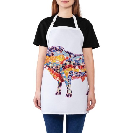 Apron kitchen with a “mosaic bull” photo print, adjustable, size OS