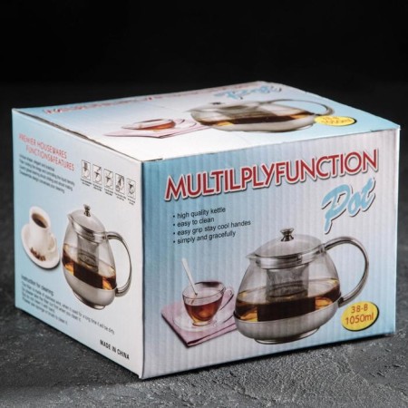 Glass teapot with metal sieve "metallic", 1 liter-2