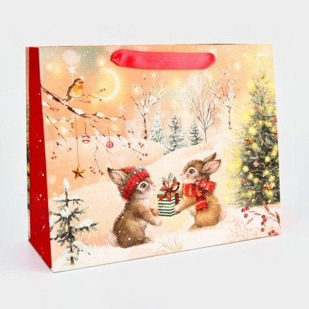 Package Gift New Year Laminated "Bunniks", 32 x 26 x 12 cm.