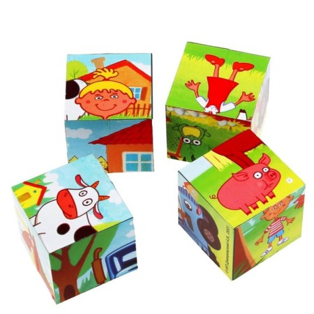 A set of 4 cubes "Blue Tractor"-4