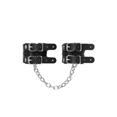 Pecado BDSM bracelets, with two straps, genuine leather, black-2