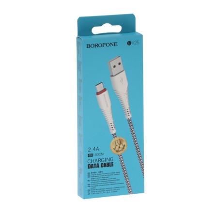 Cable Borofone BX25, microUSB - USB, 2.4 A, 1 m, nylon braid, white-4