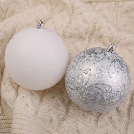 Set of balls plastic D-10 cm, 4 pcs "Frosty patterns" silver white