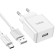 Network charger HOCO C106A, 1 USB, 2.1 A, Type -C cable - USB, 1 m, white