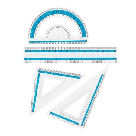 Ready 9 objects: 2 circulas 120 mm, square 60 x 30 x 90 mm, square 45 x 45 x 90 mm, ruler 15 cm, transporter, eraser, sharpener, in the metal penitentiary-4