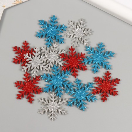Decor for creativity "Color Snowflakes" 3x3 cm on a glue basis (set 12 pcs) mix