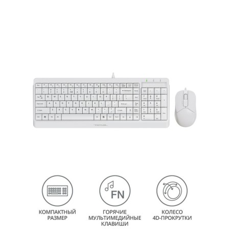 Keyboard + Mouse A4Tech FSTYLER F1512 CLAV: White Mouse: White USB (F1512 White)