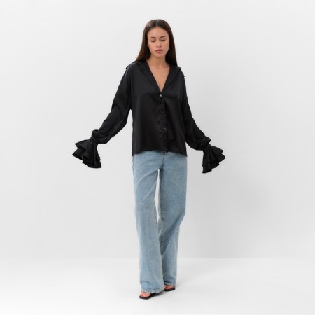 Women's silk blouse with mists mist, size 44, black-1