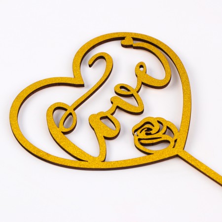 Topper wooden "heart" with sparkles, color gold-1