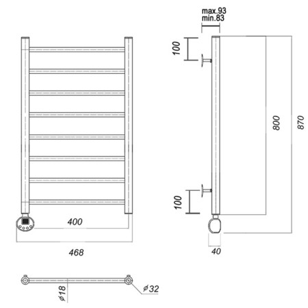 Domoterm electric heated towel rail "Medea" P8, 400x800 mm, left, gold-2