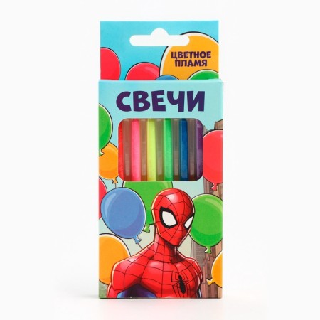 A set of candles in a cake 6 pieces, with a colored flame, Spider-Man-3