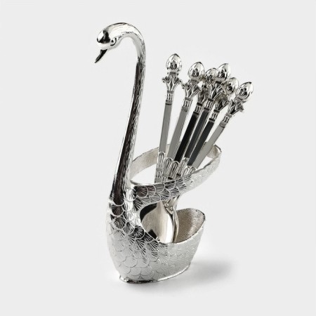 Set of spoons on the stand Magistro "Silver Swan", 7.5 × 5 × 14 cm, silver color-2