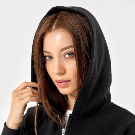 Women's sweatshirt is laid down, the color is black, size 48-2