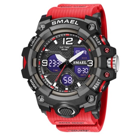 Watch is electronic watch, with an alarm clock, D-5.6 cm, L-26 cm strap, 5 atm, red strap 974230