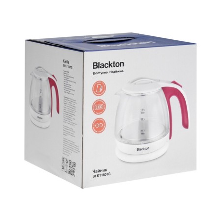 Electric kettle Blackton BT1801G, glass, 1 l, 1500 watts, white-pink-1
