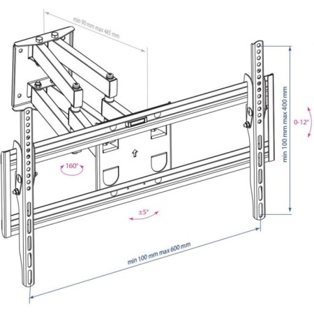 ARM Media PT-16 TV, up to 40 kg, 22-65 ", wall-mounted, turn and slope, black-1