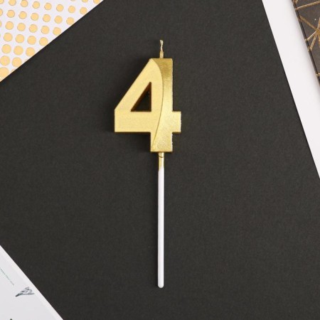 Candle for a cake, number "4", gold.-2