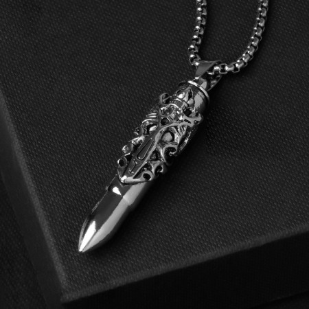 Unisex “bullet” Carved pattern, Cleaned silver color, 60 cm-5