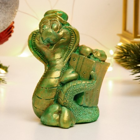 Figure "Snake with a gift" Green with gilding, 6x4x4cm