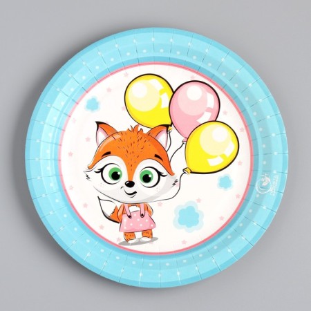 Disposable plate "fox" laminated, cardboard, 18 cm
