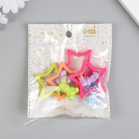 Beads for creativity plastic "Bear and star. Designer" set 4 pairs 4.4x4.4x0.7 cm-3
