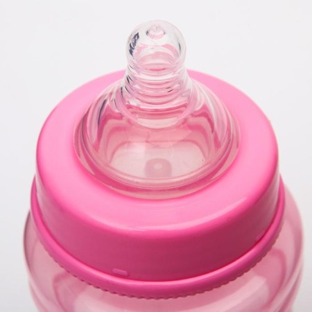 A bottle for feeding, a wide throat, medium flow, 300 ml., Pink color, +3 months-4