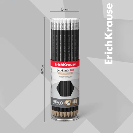 Chernographic pencil with Erich Krause "Jet Black 101", HB, Grifel D = 2.2 mm, wood, hexagonal in a tube, Black case-5