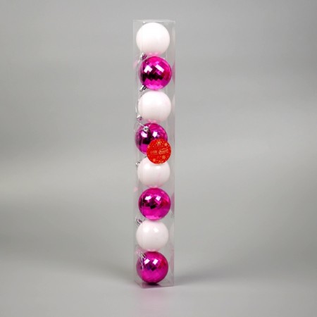 Set of balls plastic D-6 cm, 8 pcs "Disco Gloss" pink-white-1