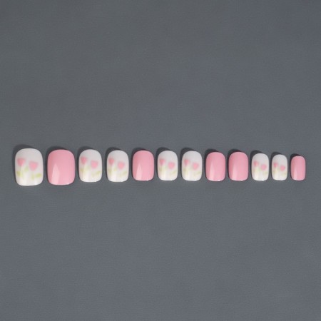 Flourish overhead nails, 12 pcs, with adhesive plates, soft square shape, pink/white color-8
