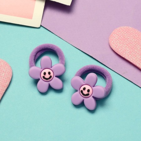 Hair elastic band "Baby" (set 2 pcs) flower, 3 cm, lilac-1