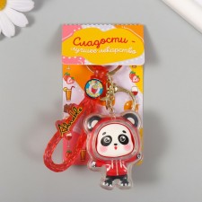 Trick rubber with carbine, panda strap in the red sweatshirt 5.5x4x3.5 cm