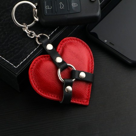 Leather keychain for a car key, heart, genuine leather-1