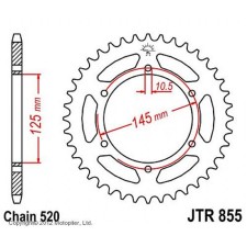 The rear star, driven, JTR855 for a steel motorcycle, chain 520, 48 teeth