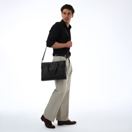 Male Business Bag, Textura, 2 external pockets, brown color-7