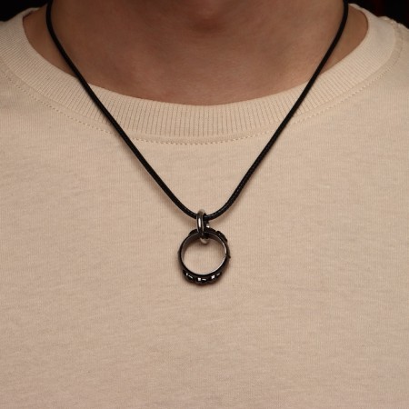Pendant men's “ring”, gray color on a black lace, 45 cm-3