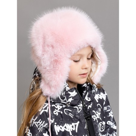 Children's fur cap, size 52, pink color-5